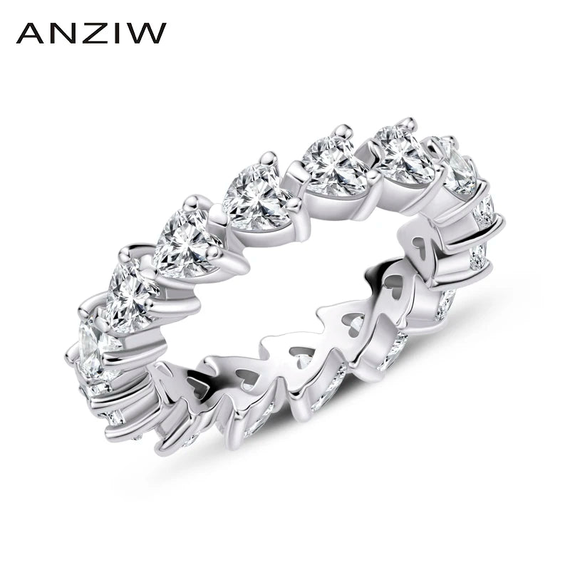 925 Sterling Silver Wedding Engagement Full Enternity Rings Anniversary Heart Cut Ring Silver Women Bridal Ring Jewelry
