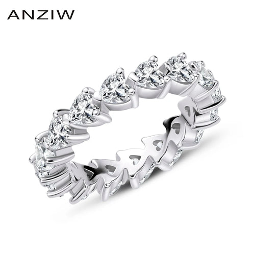 925 Sterling Silver Wedding Engagement Full Enternity Rings Anniversary Heart Cut Ring Silver Women Bridal Ring Jewelry