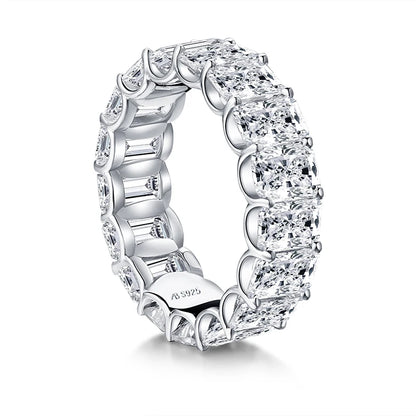 Anziw 925 Sterling Silver 6x4mm Radiant Cut Dull Eternity Engagement Ring Band Simulated Diamond Wedding Rings for Women Jewelry