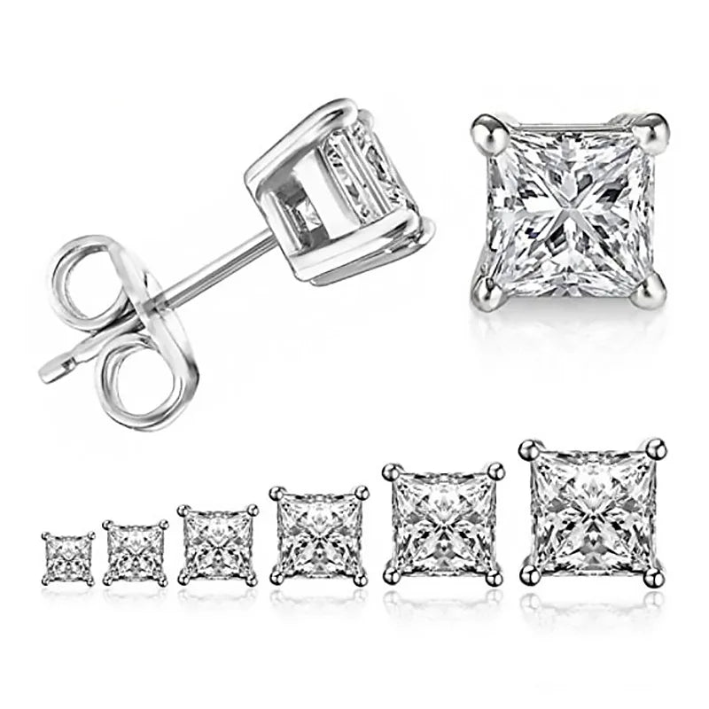 ANZIW Square 925 Silver Stud Earrings For Women Men Zirconia Diamond Earring Wedding Engagement Bridal Jewelry Certified Gifts