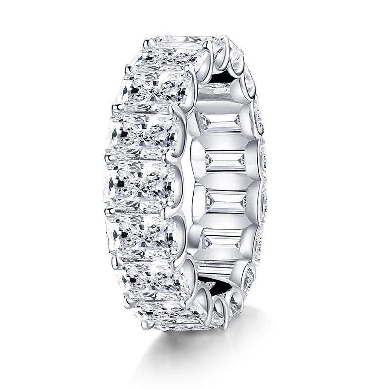 Anziw 925 Sterling Silver 6x4mm Radiant Cut Dull Eternity Engagement Ring Band Simulated Diamond Wedding Rings for Women Jewelry