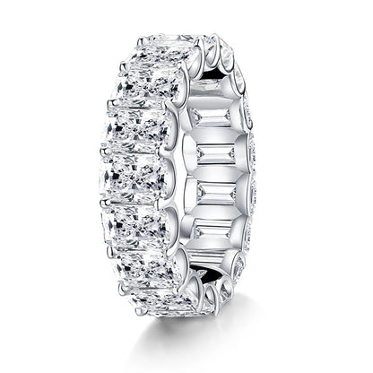 Anziw 925 Sterling Silver 6x4mm Radiant Cut Dull Eternity Engagement Ring Band Simulated Diamond Wedding Rings for Women Jewelry