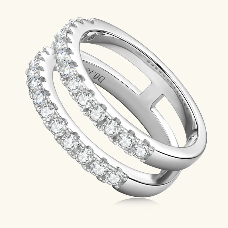 Anziw Luxury Full Moissanite Bands Double Row Wedding Rings Real 925 Sterling Silver Ring Enhancer For Women Jewelry Certificate