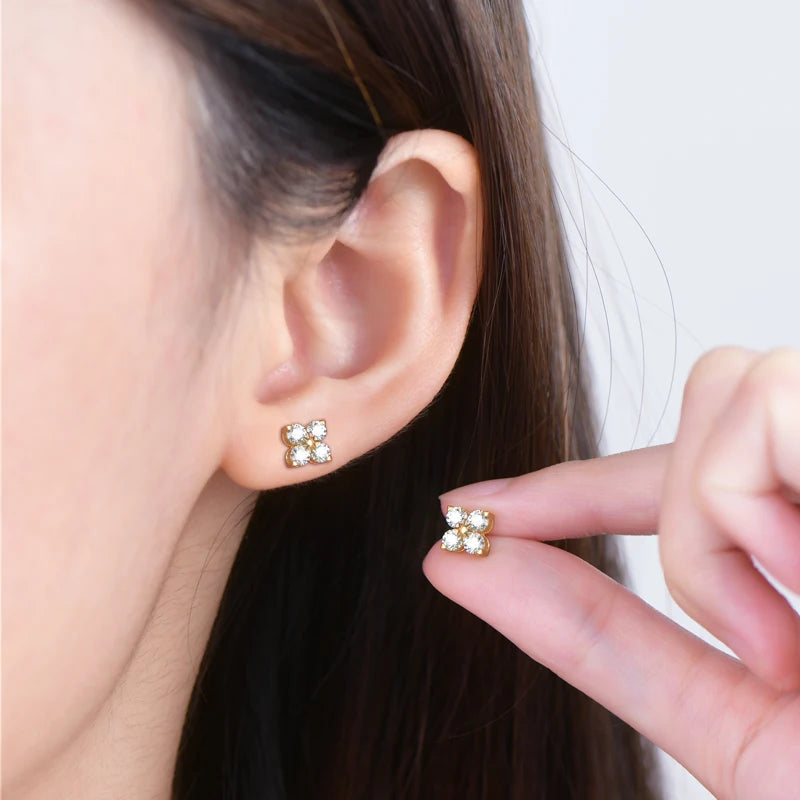 Anziw Lucky Clover Flower 3mm Moissanite Jewelry Set 925 Silver Pendant Necklace Stud Earrings for Women S925 Charm Fine Jewelry