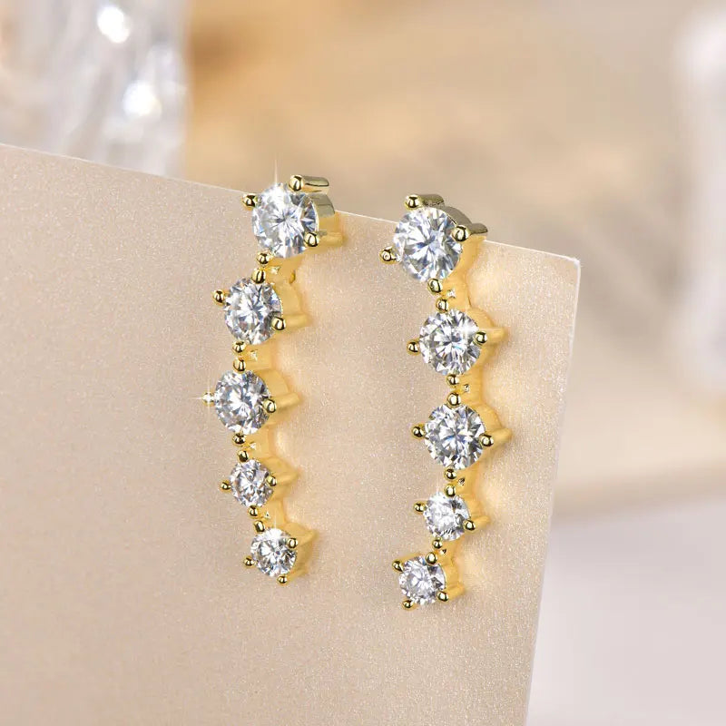 Anziw Real D Color 2.4CTTW. 4.5mm&4mm&3mm Moissanite Diamond Earrings Sparkling Smile Stud Earrings for Women Jewelry Party Gift
