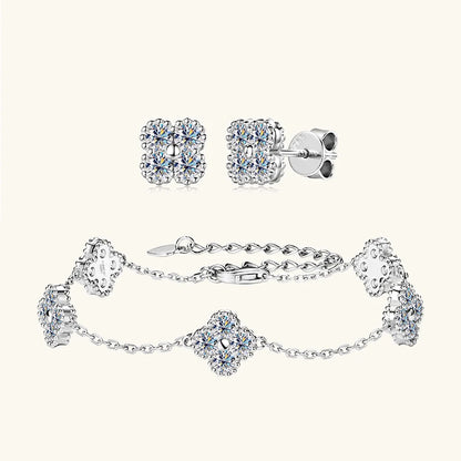 Anziw 3mm D Moissanite Jewelry Set Clover Flower Pendant Necklace Earrings Bracelet 3 in 1 Sets for Women 925 Silver Charm Gifts