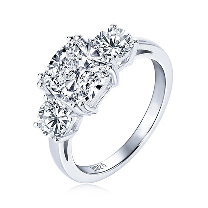 Anziw 3.5CT Three Stone Engagement Ring Band 925 Silver Sterling Cushion Cut Moissanite Wedding Ring Certified Jewelry For Women