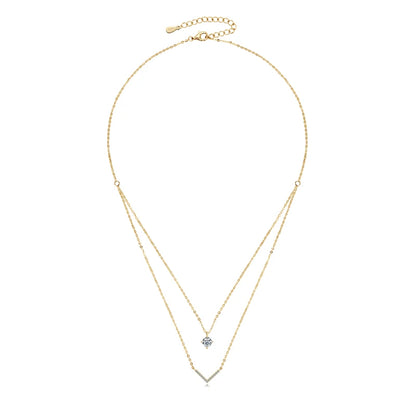 Anziw V Letter 5mm Moissanite Pendant Double Layer Necklace for Women 925 Sterling Silver Chain Clavicle 2025 New Jewelry Gifts