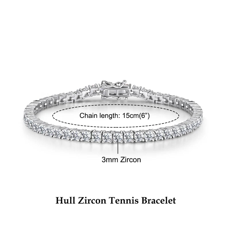 Anziw 925 Sterling Silver Plated 14K Gold Tennis Bracelet 3mm 5mm D VVS1 Round Moissanite Bracelets for Women Men Couples Gifts