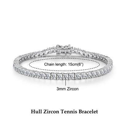 Anziw 925 Sterling Silver Plated 14K Gold Tennis Bracelet 3mm 5mm D VVS1 Round Moissanite Bracelets for Women Men Couples Gifts