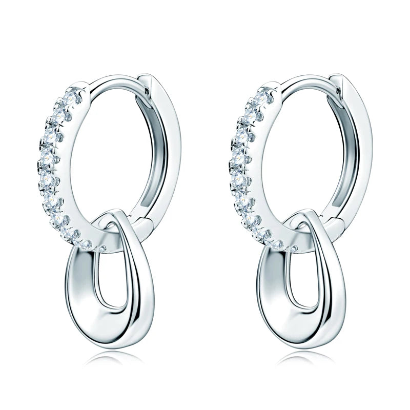 Anziw D Moissanite Hoops Earrings Silver 925 1.3mm Round Cut Certified Jewelry for Women Detachable Dangle Earring Gifts for her