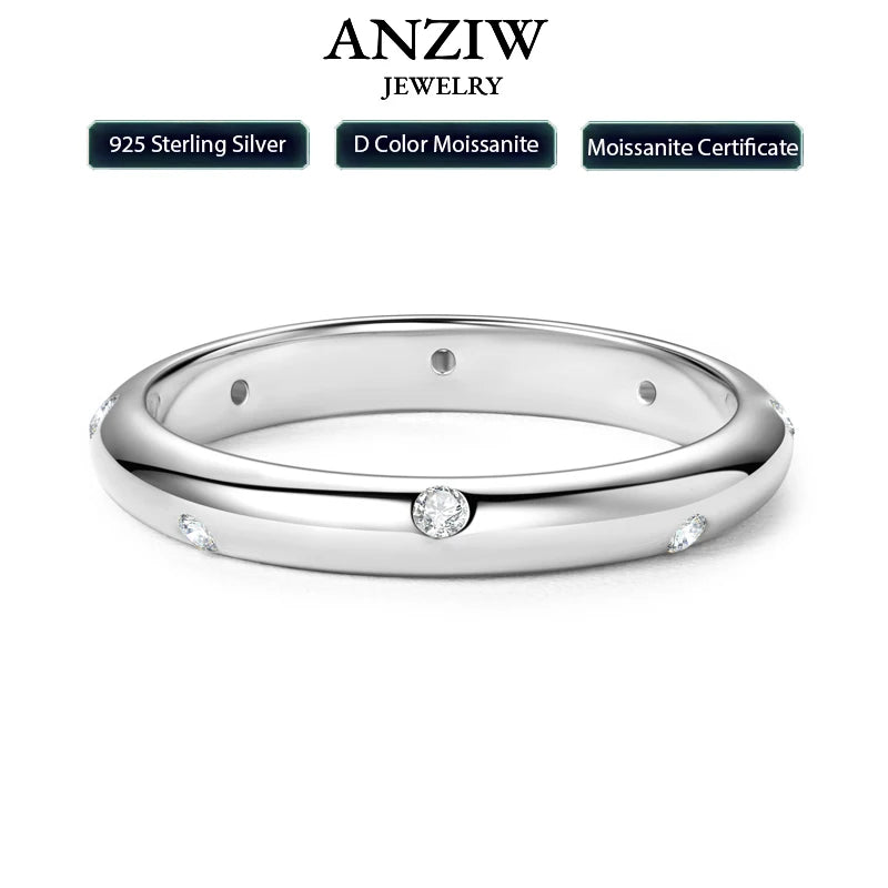 ANZIW 925 Sterling Silver Ring 18k Gold Plated D Color Round Moissanite Ring Promise Bands for Women Daily Jewelry Certificate