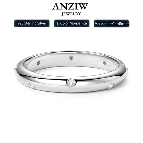 ANZIW 925 Sterling Silver Ring 18k Gold Plated D Color Round Moissanite Ring Promise Bands for Women Daily Jewelry Certificate