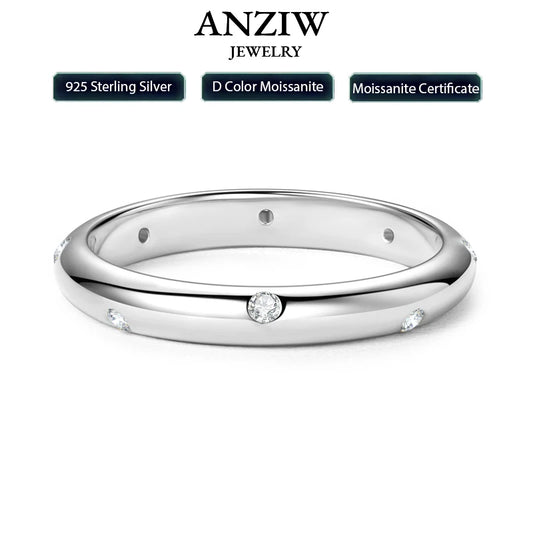 ANZIW 925 Sterling Silver Ring 18k Gold Plated D Color Round Moissanite Ring Promise Bands for Women Daily Jewelry Certificate