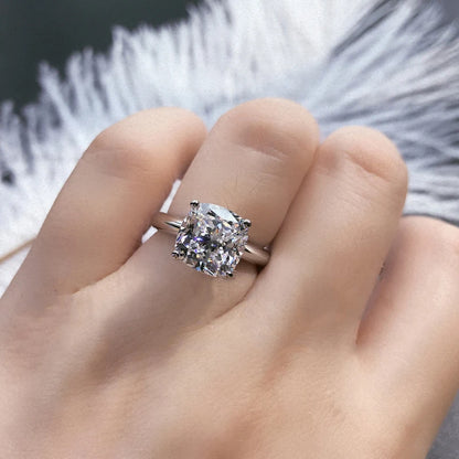 Anziw 925 Sterling Silver 3.0ct Cushion Cut Solitaire Engagement Ring Simulated Diamond Silver Wedding Rings Jewelry For Women