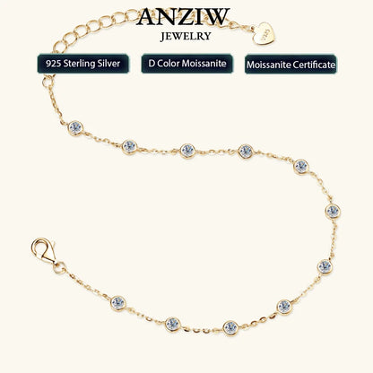 Anziw Fashion 925 Sterling Silver Bubble Bracelet 2.5mm D Color Bezel Moissanite Bracelets for Women Birthday Gift Fine Jewelry