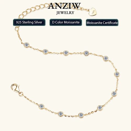 Anziw Fashion 925 Sterling Silver Bubble Bracelet 2.5mm D Color Bezel Moissanite Bracelets for Women Birthday Gift Fine Jewelry