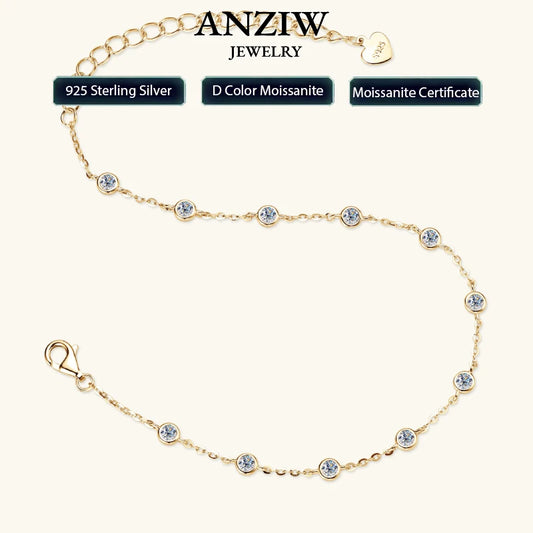 Anziw Fashion 925 Sterling Silver Bubble Bracelet 2.5mm D Color Bezel Moissanite Bracelets for Women Birthday Gift Fine Jewelry