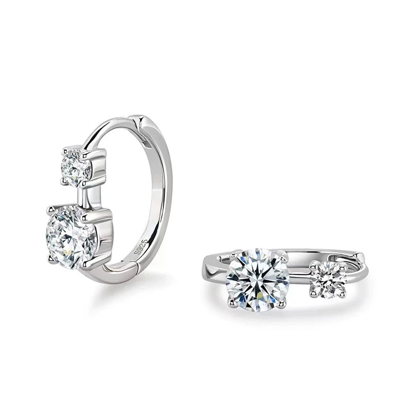 Anziw 6.5mm&4mm Double Moissanites Hoop Earrings with Certificate for Women Gold Plated Real 925 Silver Wedding Jewelry Gift