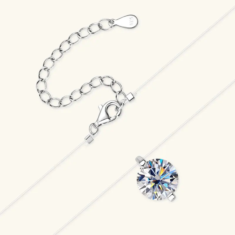 Anziw Trendy 3ct 1ct 0.5ct 2ct Moissanite Pendant Necklaces 925 Silver Adjustable Invisible Fish Line for Women Valentines Gift