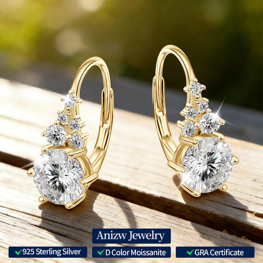 2025 New 2.23CTTW. Full D Moissanite Drop Hoop Earrings for Women 925 Silver Clip Earrings Wedding Fine Jewelry Gift 6.5mm 1.0CT