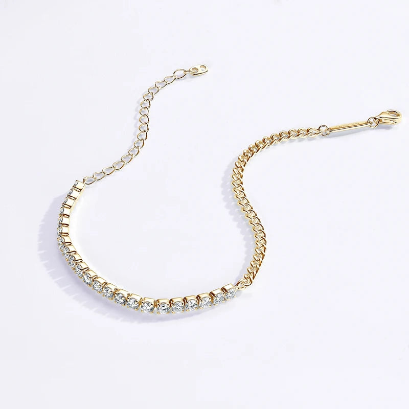 18k Gold Plated Half Tennis Bracelet 2mm 3mm D Moissanite Cuban Bracelet Real 925 Silver Chain for Women Men Certified Jewelry