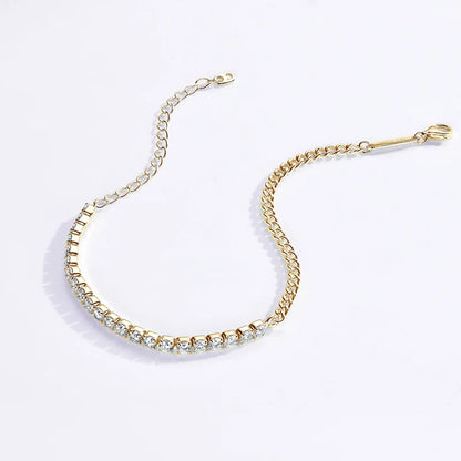 18k Gold Plated Half Tennis Bracelet 2mm 3mm D Moissanite Cuban Bracelet Real 925 Silver Chain for Women Men Certified Jewelry