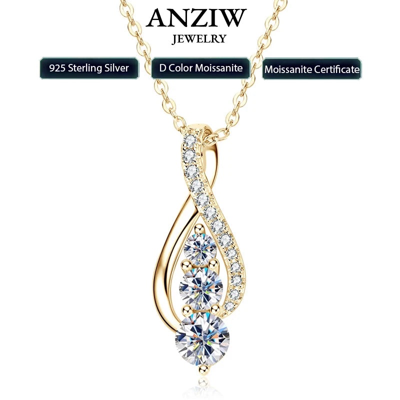 Anziw 925 Sterling Silver Fashion All Moissanite Infinity Pendant Necklace Women's Adjustable S925 Chain Wedding Christmas Gift