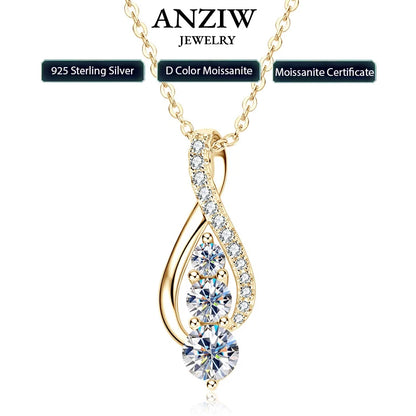 Anziw 925 Sterling Silver Fashion All Moissanite Infinity Pendant Necklace Women's Adjustable S925 Chain Wedding Christmas Gift