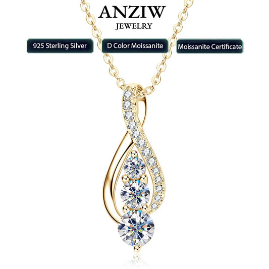 Anziw 925 Sterling Silver Fashion All Moissanite Infinity Pendant Necklace Women's Adjustable S925 Chain Wedding Christmas Gift