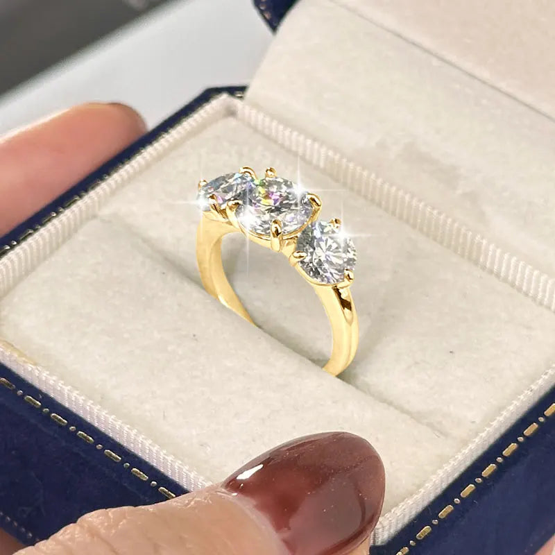 Anziw 8mm&6.5mm 4CTTW Round Moissanite Wedding Engagement Ring 14k Gold Filled Classic 3-Stones Promise Finger Jewelry for Women