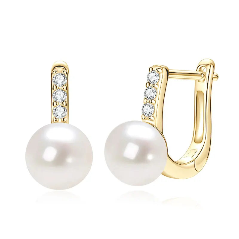Anziw Genuine 925 Sterling Silver Earrings 8-8.5mm Cultured Freshwater Pearl Hoop Huggie Earrings Wedding Jewelry for Women Gift