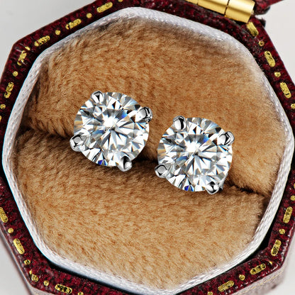 Anziw 100% 925 Sterling Silver Gold Stud Earrings 6.5mm D Color Moissanite 4 Claw Earrings Classic Jewelry for Women Girl Gift