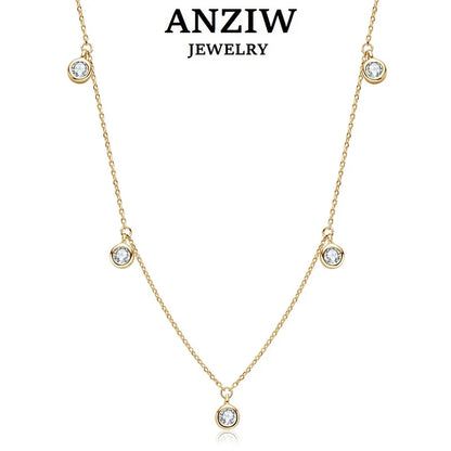 Anziw Luxury 2.5/4.0mm Moissanite Necklace for Women Original Silver 925 Chain Choker Fine Jewelry with Certificate 18''