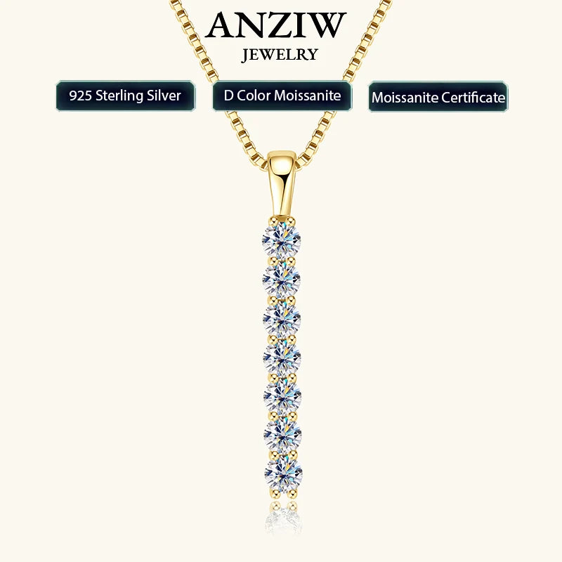 Anziw 2.8mm 0.56ctw. Moissanite Pendant Necklace for Women 925 Silver Adjustable Chain 7-stone Bar Necklaces Trend Jewelry Gifts