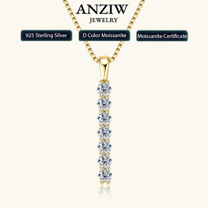 Anziw 2.8mm 0.56ctw. Moissanite Pendant Necklace for Women 925 Silver Adjustable Chain 7-stone Bar Necklaces Trend Jewelry Gifts
