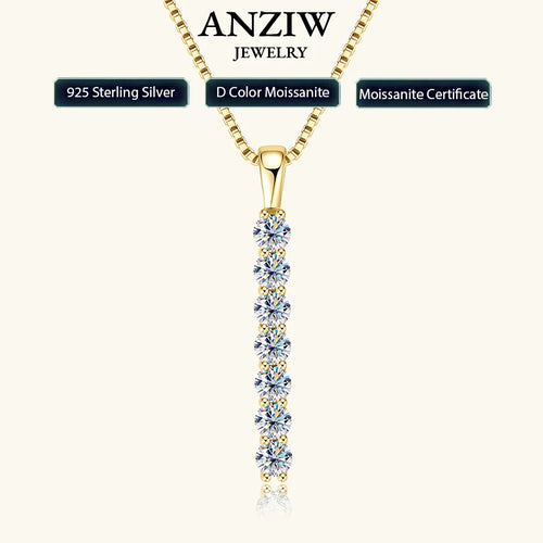 Anziw 2.8mm 0.56ctw. Moissanite Pendant Necklace for Women 925 Silver Adjustable Chain 7-stone Bar Necklaces Trend Jewelry Gifts
