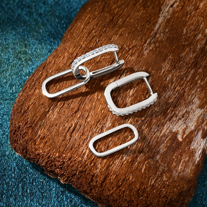 Anziw Paperclip Drop Link Earrings Detachable Hoops for Women Silver 925 Moissanite Huggie Earring Piercing Wedding Jewelry Gift