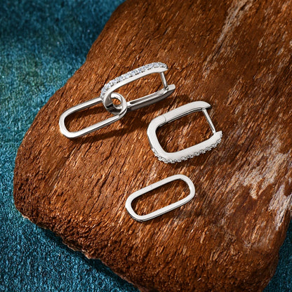 Anziw Paperclip Drop Link Earrings Detachable Hoops for Women Silver 925 Moissanite Huggie Earring Piercing Wedding Jewelry Gift