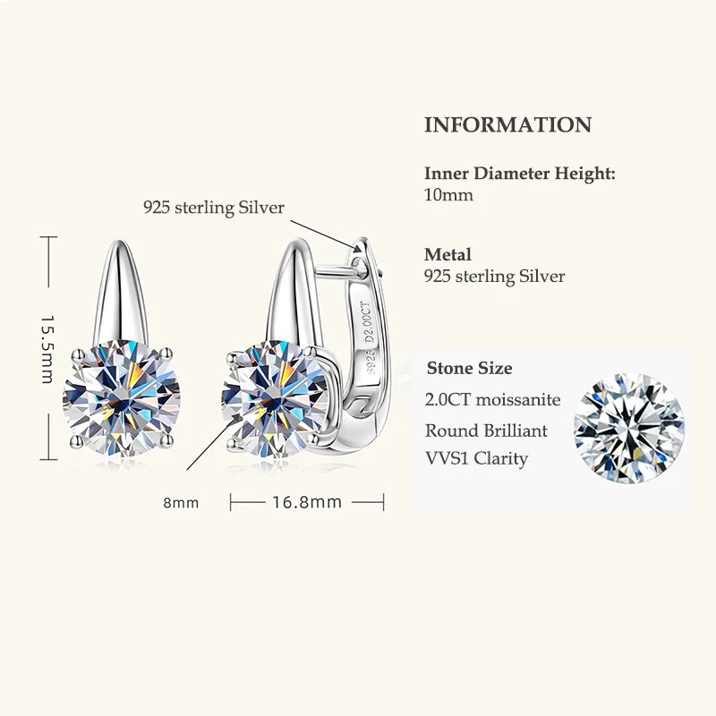 Anziw 2.0CT 8mm D Color Moissanite U Shape Hoop Earrings for Women 925 Silver Solitaire Lab Diamond Sparking Jewelry 2025 Trend