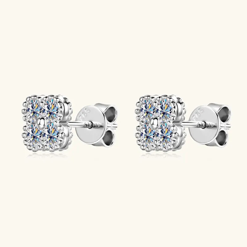 Anziw 3mm D Moissanite Jewelry Set Clover Flower Pendant Necklace Earrings Bracelet 3 in 1 Sets for Women 925 Silver Charm Gifts