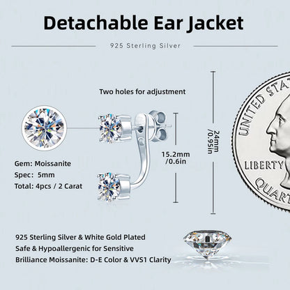 Anziw Trendy Dual Use Earrings Jackets 925 Sterling Silver D Color Moissanite Ear Jacket Studs for Women Jewelry Valentine Gifts
