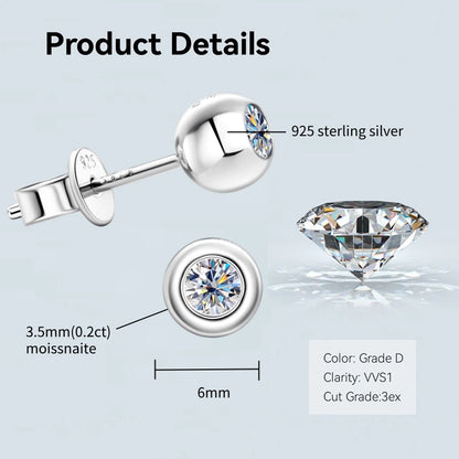 Anziw Bezel 5mm 6.5mm 1CT D Color Moissanite Earrings 925 Sterling Silver Plated K Gold Earrings for Men Women Gift Valentine's