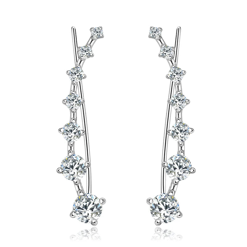 Anziw 925 Silver Full Moissanite Earrings Climber 7 Star Crawler Stud Ear Cuff for Women Black White Moissanite Jewelry Gifts