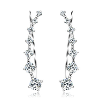 Anziw 925 Silver Full Moissanite Earrings Climber 7 Star Crawler Stud Ear Cuff for Women Black White Moissanite Jewelry Gifts