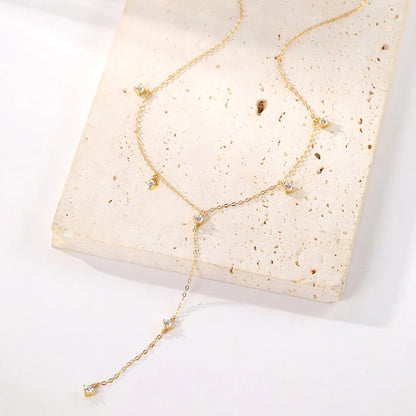 Anziw 3mm Moissanite Y Chain Necklace 925 Sterling Silver Gold Plated Long Tassel Pendant for Women 2024 Trendy Valentine Gift