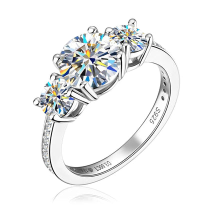 Anziw 3-stone Real 3.6CT Moissanite Wedding Rings for Women 100% S925 Silver Engagement Promise Band Fine Accessories Jewelry
