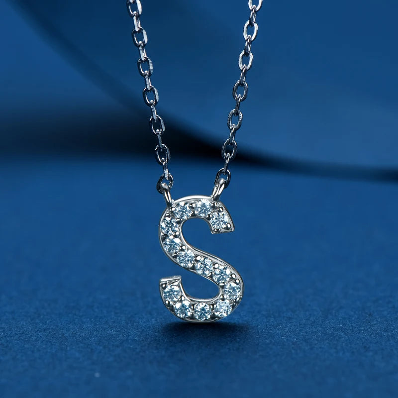 Anziw Initial Moissanite 26 Letter Pendant Necklace for Women Men Real Silver 925 Name Pendant Fine Jewelry Valentine's Day Gift