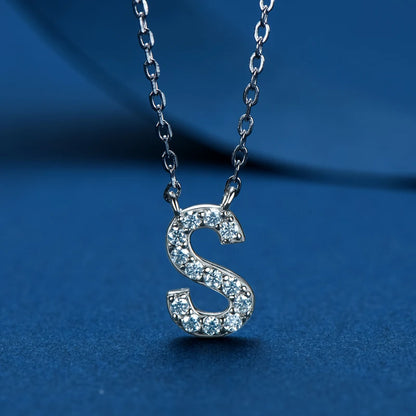 Anziw Initial Moissanite 26 Letter Pendant Necklace for Women Men Real Silver 925 Name Pendant Fine Jewelry Valentine's Day Gift