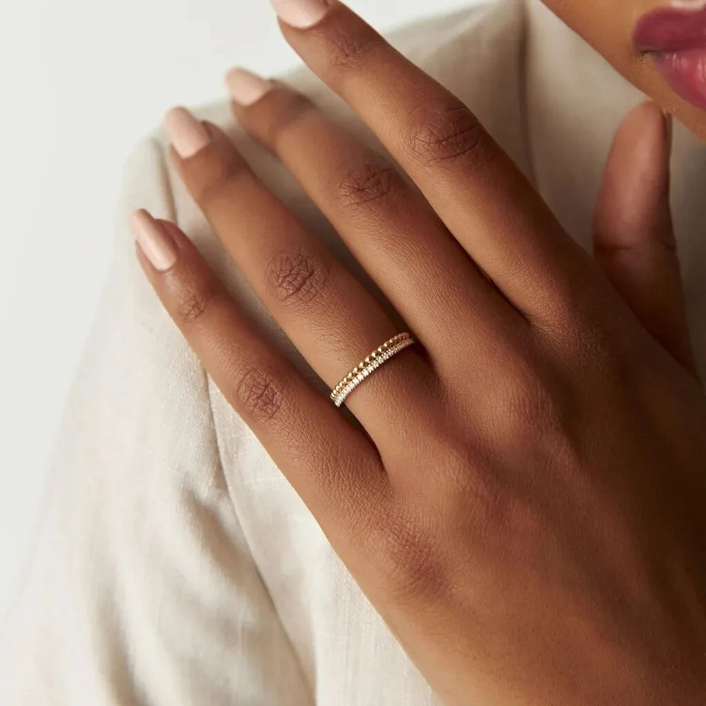 Anziw 1.5mm D Moissanite Half Eternity Ring 925 Sliver Double Hoops Rings Finger Bands for Women Trendy Jewelry Valentine's Gift